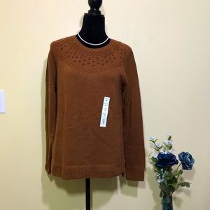 Sonoma Brown Crewneck Floral Cutouts Sweater